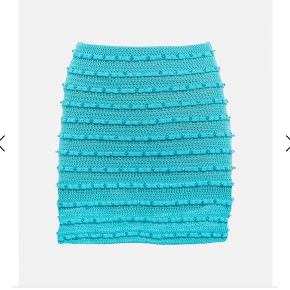 NWT: SELF-PORTRAIT size small Embellished striped knit mini skirt in blue - Picture 3 of 7